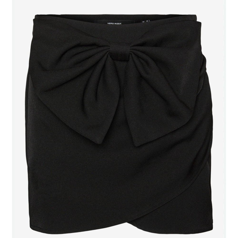 VERO MODA Women's Size 2 Mini Large Bow Black Polyester Blend Side Zip Skirt NWT